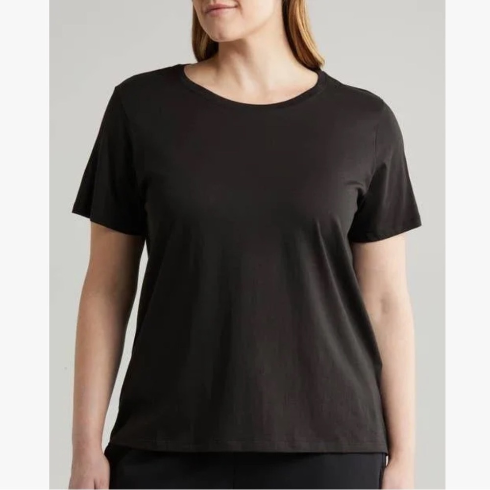 Eileen Fisher 100% Cotton Thick Basic Black Crew Neck Tee Shirt